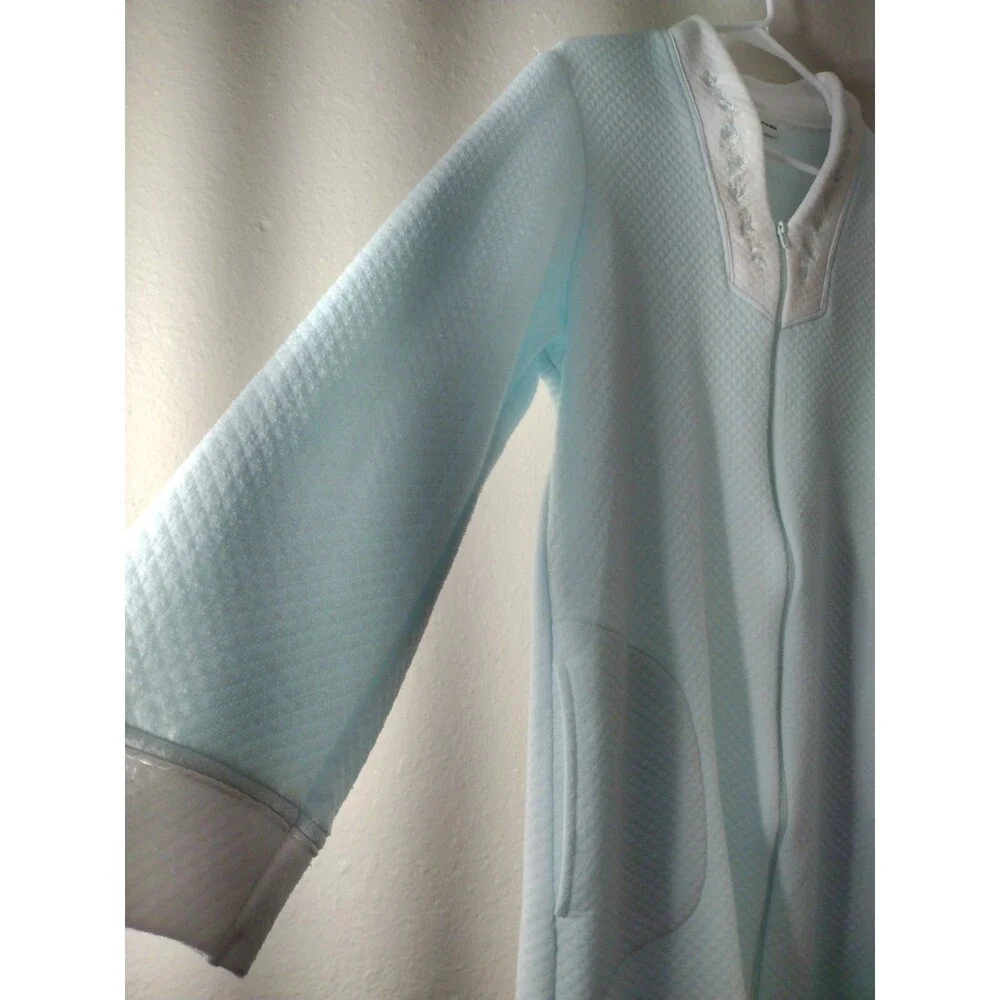 Miss Elaine Vintage Nightgown Sz M | Blue Zip Robe Housecoat | Pocket Retro Cozy